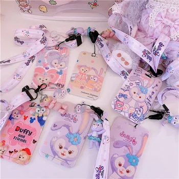 

4pcs/set PU Leather Card Holder With Lanyard Rabbit Girls Bus Card Case Badge Credit Card Holders Cover Animal Dolls Keychain