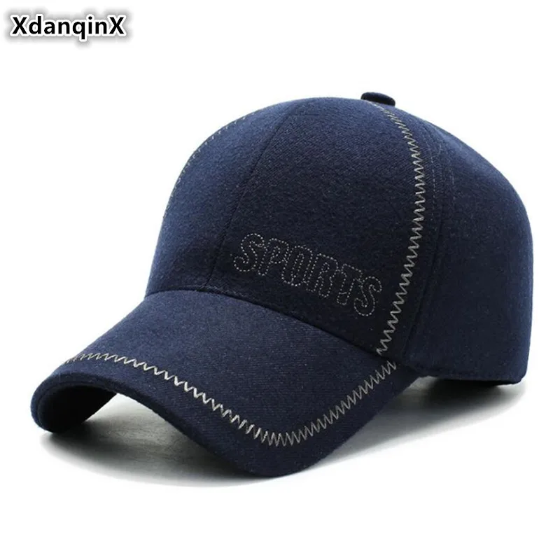 

XdanqinX Men's Winter Earmuffs Hats Thick Warm Baseball Caps With Ears Adjustable Size Woolly Thermal Elderly Cap Dad's Bone Hat