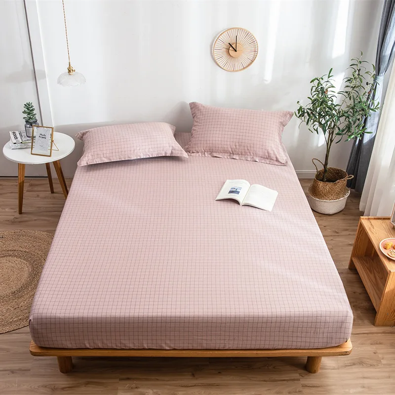 

1pc Modern Pure Bean Paste Bed Sheet Bed Linen 100% Cotton Fabric Twin Full Queen Mattress Cover Fitted Sheet with Elastic Band