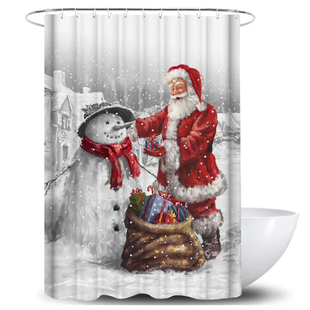 Merry Christmas, наборы для ванной, Санта Клаус, снеговик, водонепроницаемый, полиэстер, 180*180 см, занавеска для душа, коврик для ванной, крышка для унитаза, набор - Цвет: G Shower Curtain