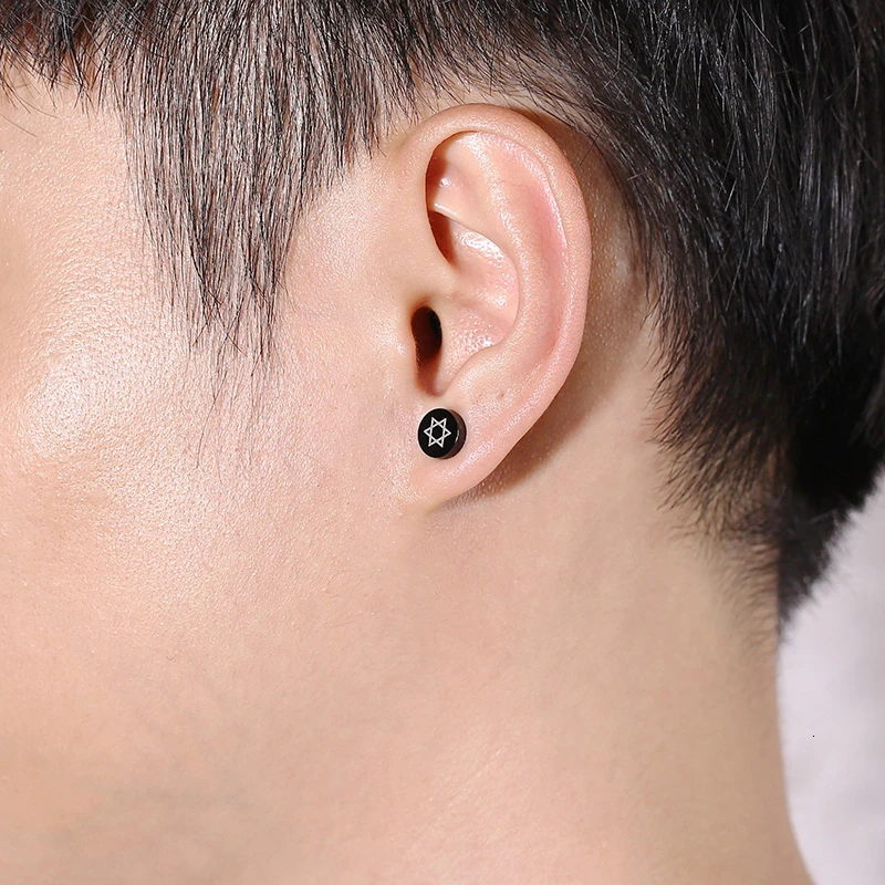 Vnox Mens Yin Yang Stud Earrings Tone Stainless Steel Stars Ear Gifts Male Jewelry