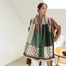 Autumn and Winter New Fashion Diamond Lattice Double-sided Imitation Cashmere Scarf For Women Trend Long Thick Warm Scarf Shawl