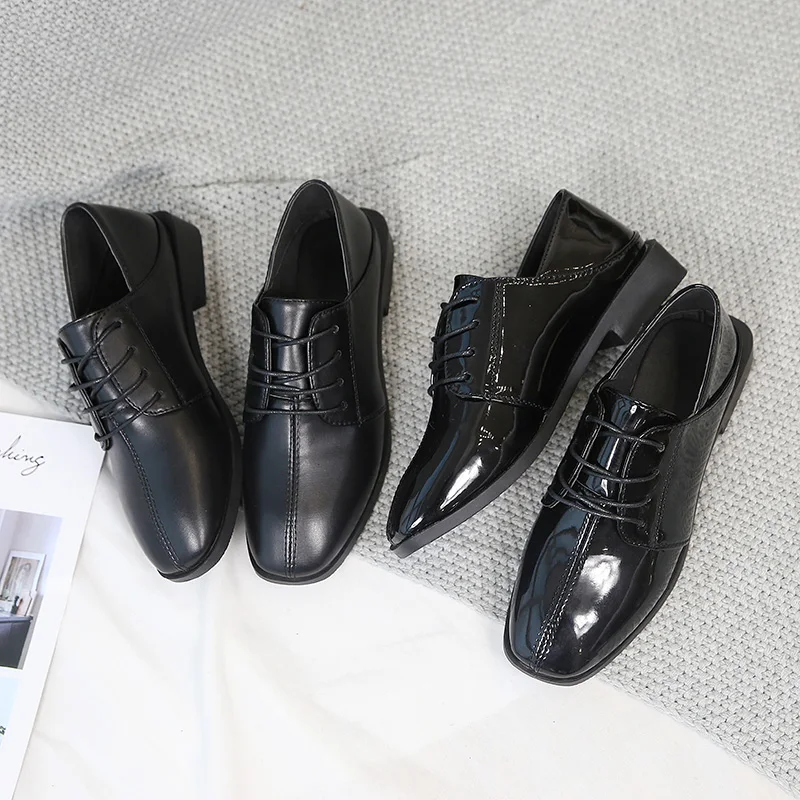 

Loafers Woman Shallow Mouth Autumn Nurse Shoes Casual Female Sneakers Women's Moccasins British Style Square Toe Flats Oxfords