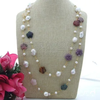 

N092306 60'' 13x18MM White Keshi Pearl Flower Necklace