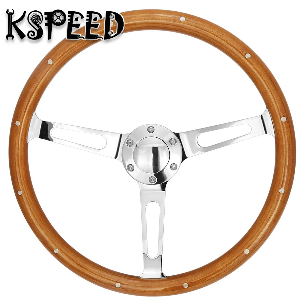 Руль деревянный с заклепками Универсальный Классический хромированными спицами