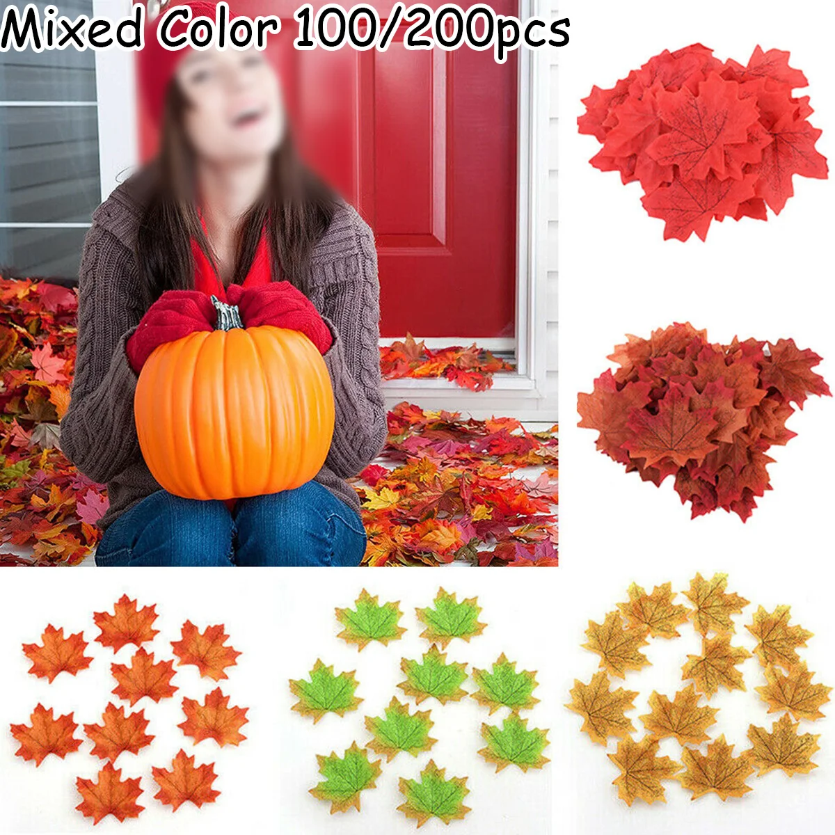 100/200Pcs Autumn Maple Leaf Fall Fake Silk Leaves Craft Wedding Party Decoration