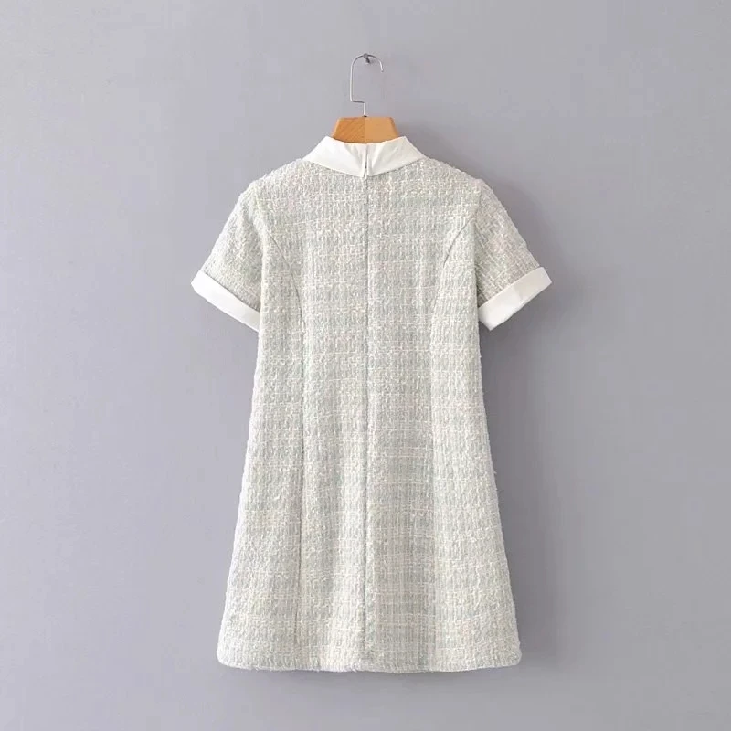 Boho винтажное цветное твидовое Платье женское повседневное сексуальное мини-платье с коротким рукавом Корейская одежда Kawaii платья уличная одежда vestidos
