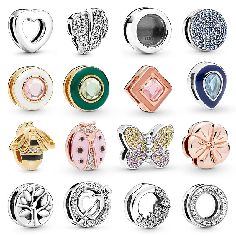 

Genuine 100% 925 Silver DIY Charms fit Reflexions bracelets Safety Chain Clip Charms Rose Gold Color Jewelry Gifts