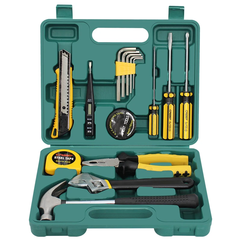 

KALAIDUN Hand Tool Set General Household Repair Kit 16 Pcs With Plastic Toolbox Storage Case Wrench Screwdriver Knife Hammer