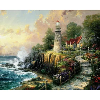 

Diy Frame Beautiful Seaside Scape Lighthouse Picture Oil Painting By Numbers Canvas Acrylic Painting Wall Art Home decoration