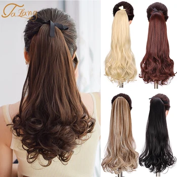 

TALANG 18'' Long Curly Synthetic Ponytail Light Brown Drawstring Clip In Ponytail Hair Extensions Heat Resistant Hair Tail