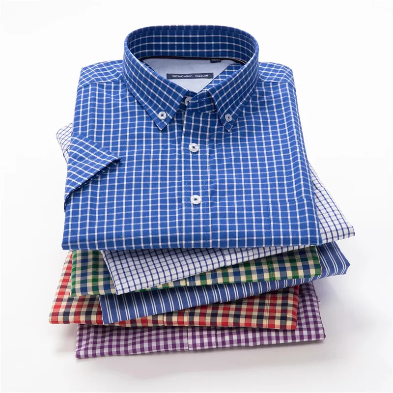 100% cotton summer men's shirt Men's business casual plaid short-sleeved shirt Oversize 8XL 9XL 10XL 9 color options cotton shirt men casual shirt