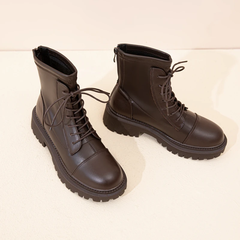 Cowhide Internal Increase Marton Boots Women British Style 2021