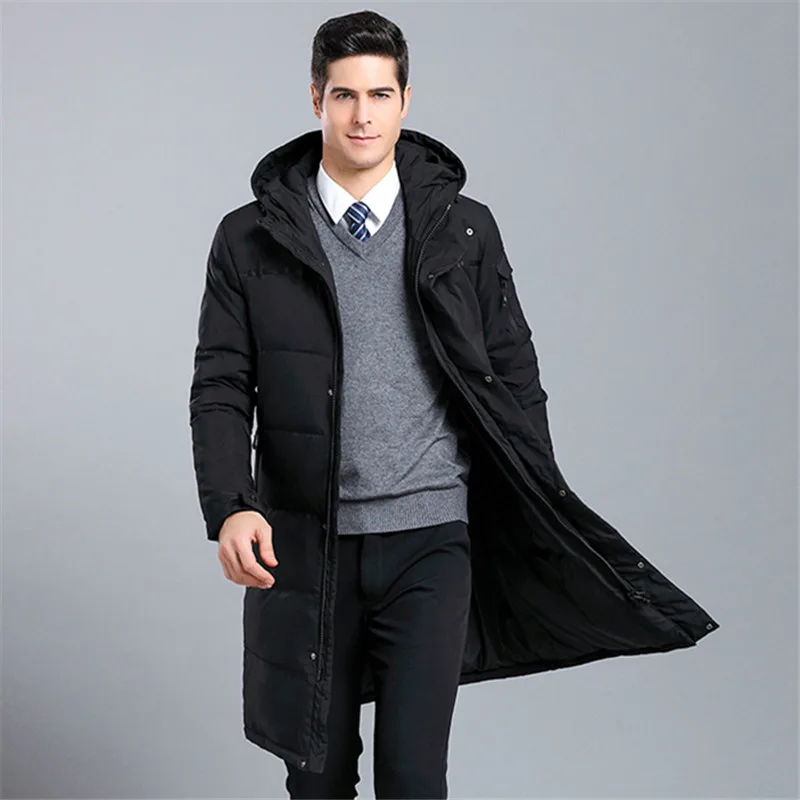

2020 New White Duck Down Jacket Men Winter Thick Warm Hooded Long Parka Coat Overcoat Mens Fashion Duck Down Windbreaker Solid