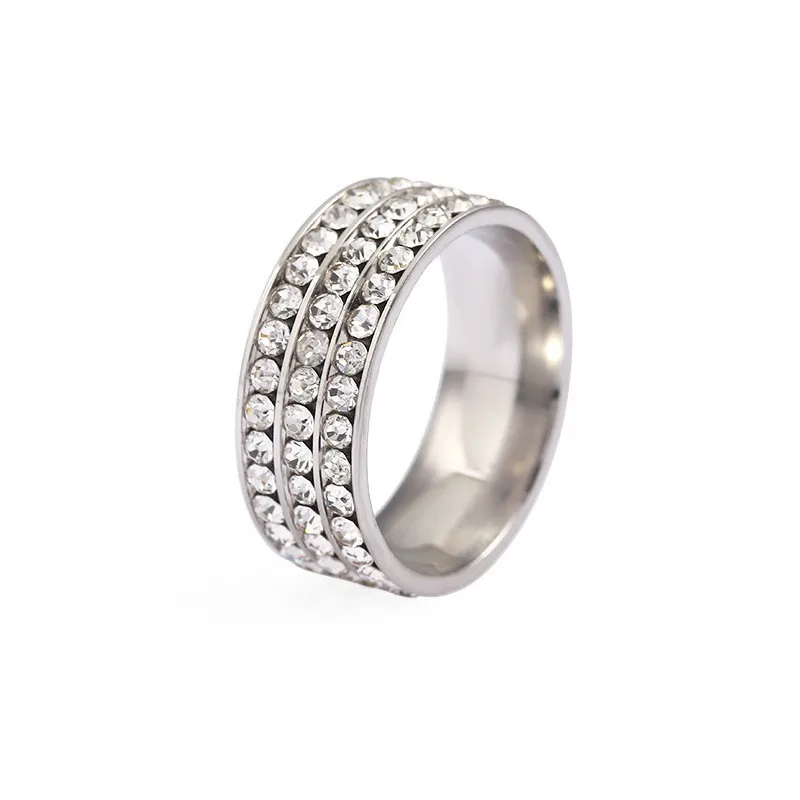ZWZCYZ три ряда бриллиантовое кольцо из нержавеющей стали нержавеющая сталь медицинская потеря веса кольцо для мужчин и женщин 1 шт - Цвет: Silver