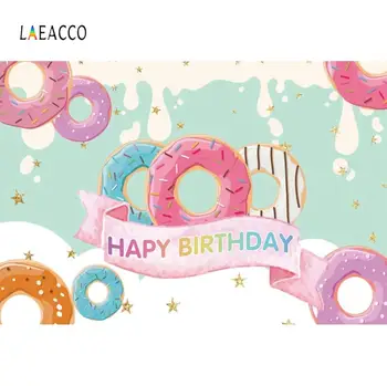 

Laeacco Cartoons Donuts Candy Cakes Baby Happy Birthday Photography Backgrounds Custom Photographic Backdrops For Photo Studio
