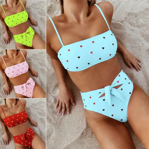hirigin Bikini Women Swimsuit Female Swimwear Push Up Bathing Suit Pad Bra+High Waist Briefs Heart-Shaped Bikini Swimming Suit