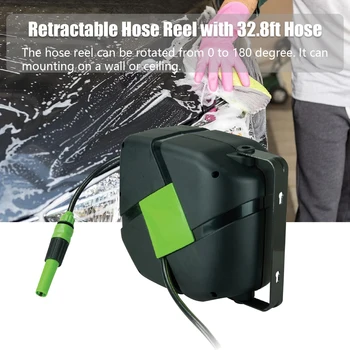 

with 32.8ft Hose Retractable Hose Reel Wall-mounted Car Washer Pipe Nozzle Set Water Hose Reel Cart Watering Gardening Tools