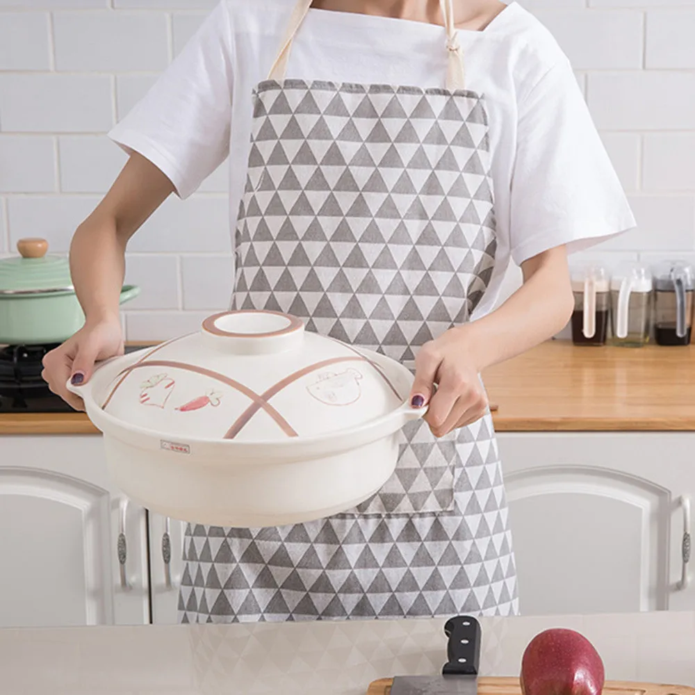 Apron Fashion Men Women Solid Cooking Kitchen Restaurant Bib Dress With Pocket Oil-proof Simple Household Apron
