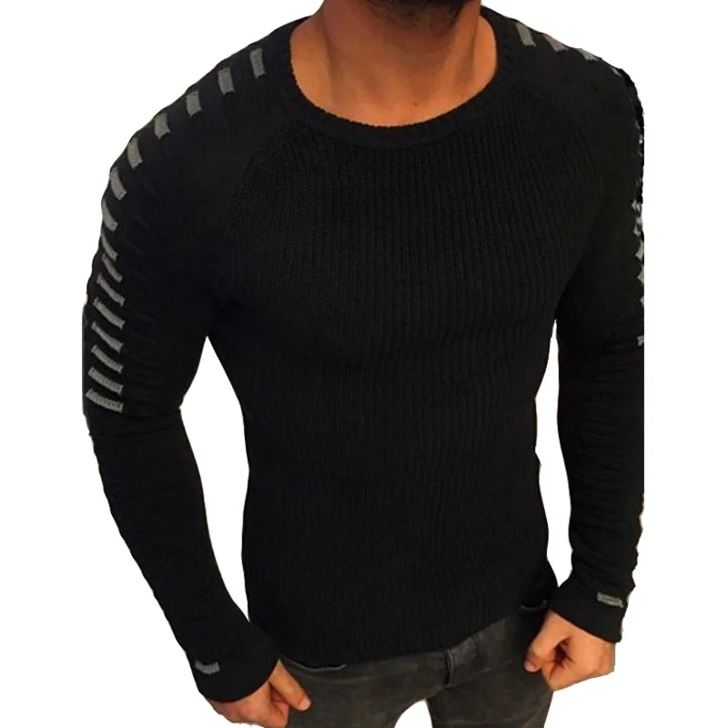 Осенне-зимний мужской свитер, Новое поступление, Повседневный пуловер для мужчин, длинный рукав, o-образный вырез, пэчворк, вязанный, однотонный, мужские свитера - Цвет: Black