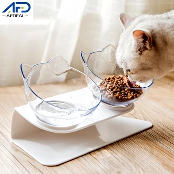 

Durable Cat Double Bowl Non-slip Pet Cat Double Bowl with Raised Stand Transparent Food and Water Bowls Dog Feeder Pet Supplies