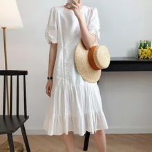 Lu xi Белое Женское платье средней длины лето стиль шнурок бесмерное элегантное французское платье 8910