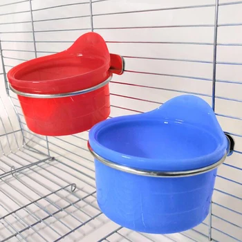 

Red/Blue Parrot Bird Plastic Food Cup Cage Accessories Bird Food Cup Feeders Water Bowls Plastic Dishes Cups