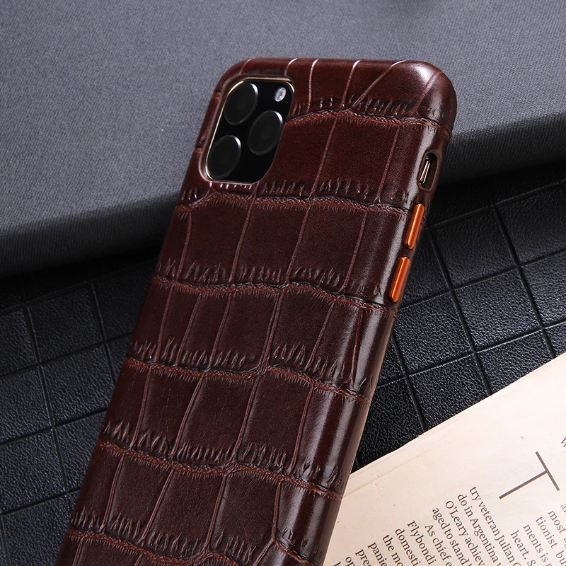 Чехол для iPhone 11 Pro Max из натуральной кожи с натуральным лицевым покрытием из натуральной воловьей кожи полуночно-зеленого цвета для iPhone11 из крокодиловой кожи