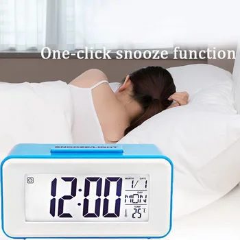 

Simple Multifunction Temperature Date HD Display Desk Digital Clock Sound Control Backlight Snooze 8 Alarm Ringtones for Kids