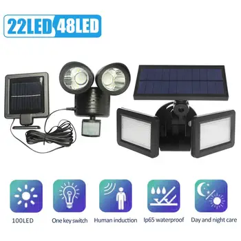 

Waterproof Dual Head 48/22LED Solar Outdoor Wall Light Radar Sensor Spotlight Support Dropshipping