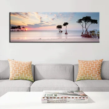 

60x180cm-Natural Sea Beach Tree Sunset Landscape Posters and Prints Canvas Painting Wall Art Picture for Living Room Cuadros