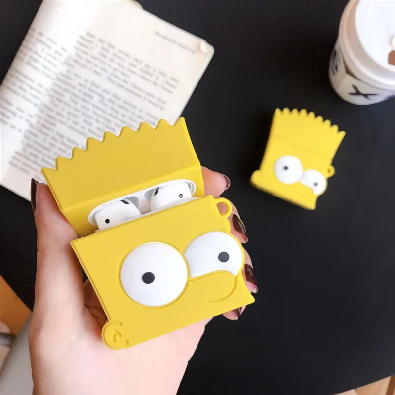 Lovely Cartoon Yellow Simpson Bluetooth Headphone Case for Airpods 2 3D Silicone Airpods Accessories Protection with Keychain