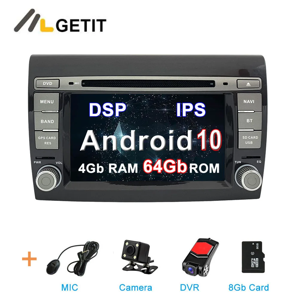 DSP ips Android 10 автомобильный DVD мультимедийный плеер для Fiat Bravo 2007-2012 автомобильный Радио Стерео gps навигация - Цвет: 4G 64G CAM-DVRSD-DSP