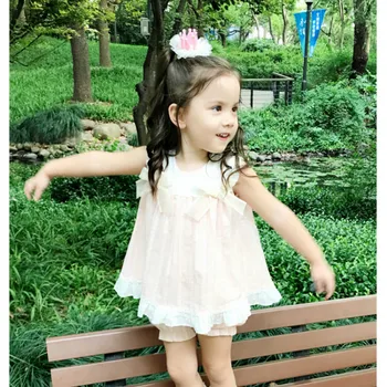

2019Summer Kids Clothes Baby Girls 1-5-year-old Spanish Bow-knot Short-sleeved Tops+pants Set Girls Cotton Quality Sweet Clothes