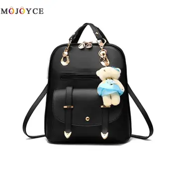 

WomenFashion PU Leather Backpacks Preppy Style Bear Pendant Doll Fashion Female Shoulder Bag Travel Ladies Bagpack School Bag