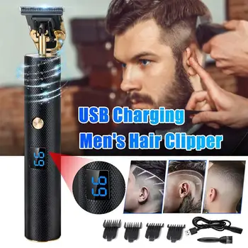

USB Rechargeable Mens T-Blade Hair Clippers Cordless Shaver Trimmer Barbershop Men Hair Cutting Machine Trimmer