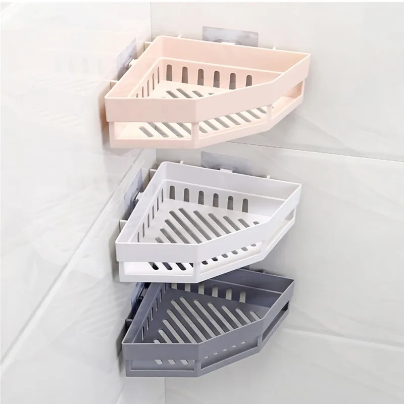 Suction Wall Triangular Shower Caddy Shelf Bathroom Corner Bath Rack Storage Holder Organizer Shelves