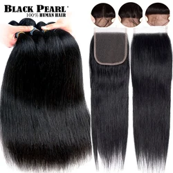 Black Pearl Straight Bundles With Closure Remy 30 inch Human Hair 3 Bundles With Closure Peruvian Hair Bundles With Closure