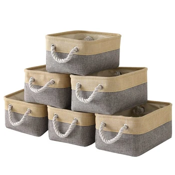 

Foldable Storage Basket with Strong Cotton Rope Handle, Collapsible Storage Bins Set Works As Baby Storage 6Pack