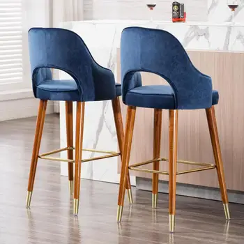 

Luxury Bar Chair American Country High Chair Nordic Bar Chair Fashion Modern Velvet Solid Wooden High Stool