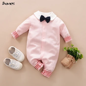 

bunvel Summer Baby Boy Rompers Clothes Long Sleeve Necktie Overalls Pattern Baby Girl Clothes Spring Newborn Baby Costume ff