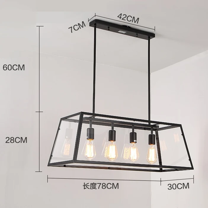 4 light Винтажный светодиодный светильник Лофт Ретро Железный акриловый ящик подвесные светильники для ресторана прямоугольные светильники для столовой гостиной кафе - Цвет корпуса: 4 light