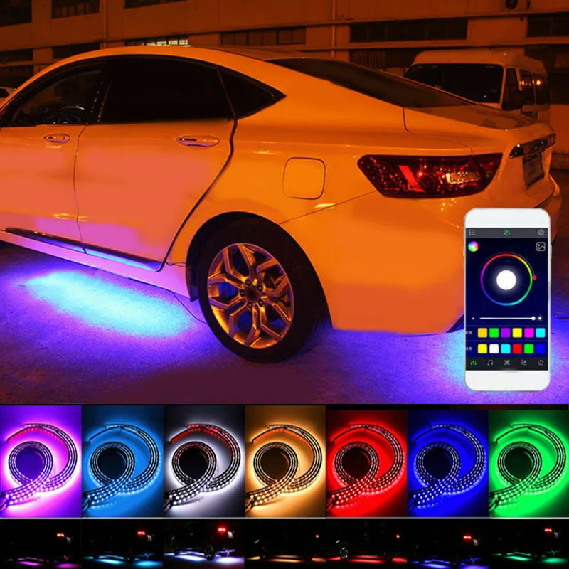 4x RGB под автомобилей Tube светодиодный бар несветящийся неоновый светильник с помощью приложения на телефоне Управление Водонепроницаемый
