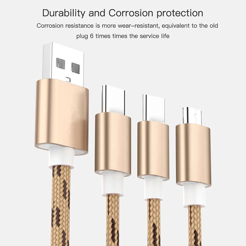 3 в 1 usb-кабель нейлоновый плетеный кабель Micro USB type C для зарядки 8 Pin usb C type-C для iPhone samsung Xiaomi Redmi; Huawei Honor
