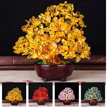 

Good Luck Feng Shui Crystal Money Tree Table Decoration Living Room Mini Gift Colorful Office Home Bonsai Style For Wealth