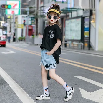 

Girls' short sleeved T-shirts, 2020 new summer wear, medium and big children's girls loose half sleeved T-shirt tops sale 6-94