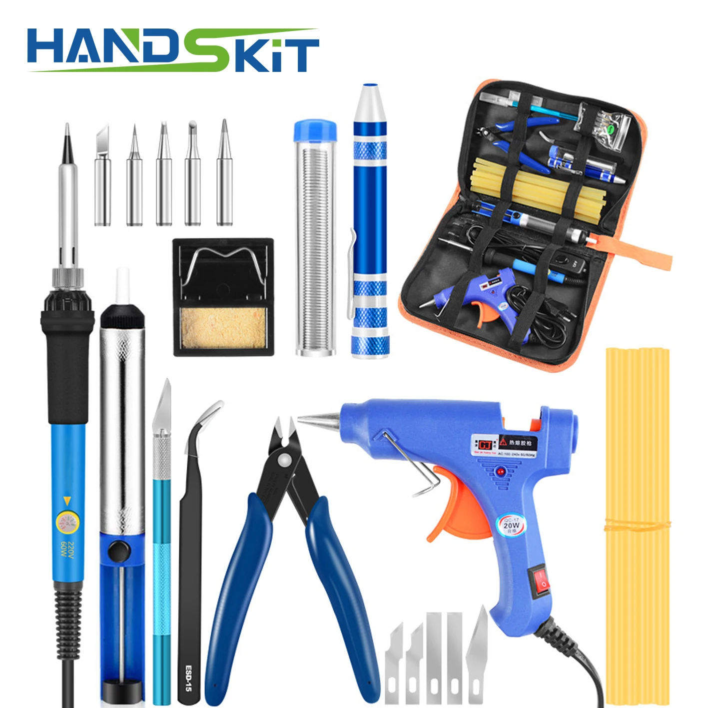 

Soldering Iron EU US Plug 110V 220V 60W Thermostatic Electric Mini Solder Iron Station With 5pcs Soldering Tip Solder Wire Rosin