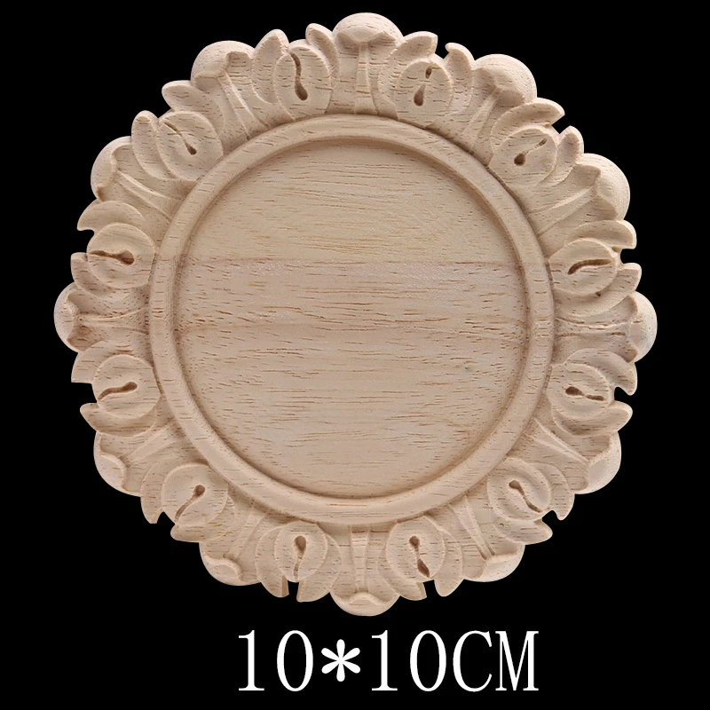 Solid Wood Decal Wood Carving European Round Patch Wood Carving Furniture Decoration Cabinet Door Cabinet Bed Flowers Wood Decal 6