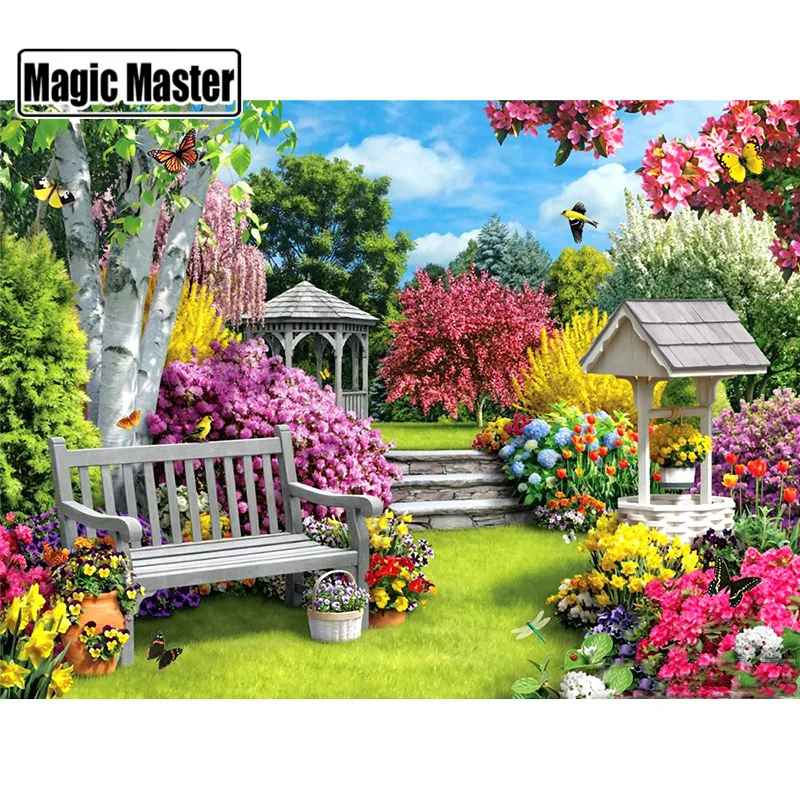 Полностью круглая алмазная живопись пейзаж сад 5d цветок квадратные стразы