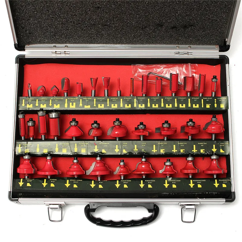 35pcs 8mm Woodworking Milling Cutters Shank Carbide Tip Router Bit Set For Wood Cutter Engraving Cutting Tools